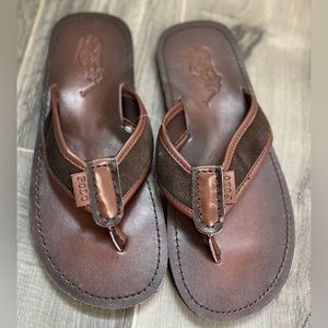 NEW POLO RALPH LAUREN MEN'S SULLIVAN BROWN LEATHER SUEDE FLIP FLOP Sz 9